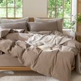 thumbnail image 1 of MooMee Duvet Cover Set Full 100% Washed Cotton Linen Like Textured Breathable Lightweight 3-Piece (Brown, 80"x90"), 1 of 7