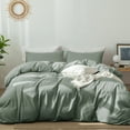 thumbnail image 1 of MooMee 100% Washed Cotton Duvet Cover Set Full Linen Like Textured Breathable 3-Piece (Heathered Green), 1 of 6