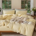 thumbnail image 1 of MooMee 100% Washed Cotton Duvet Cover Set King Size Linen Like Textured Breathable Lightweight 3-Piece (Butter Yellow, 104"x90"), 1 of 8