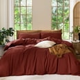 thumbnail image 1 of MooMee Duvet Cover Set Queen 100% Washed Cotton Linen Like Textured Breathable Lightweight 3-Piece (Fired Brick Red, 90"x90"), 1 of 8