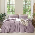 thumbnail image 1 of MooMee 100% Washed Cotton Duvet Cover Set Full Size Linen Like Textured Breathable Lightweight 3-Piece (Taro Purple, 80"x90"), 1 of 7