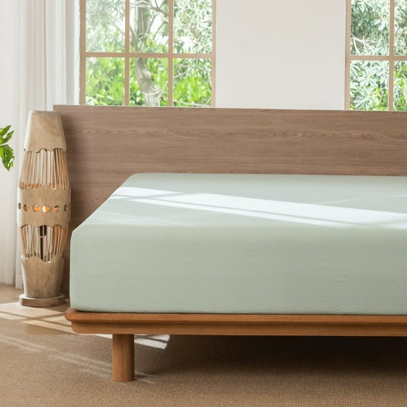 MooMee 100% Washed Cotton King Fitted Sheet Only Linen Like Textured Extra-Deep Pocket Breathable Soft 1-Piece(Sage Green, 78"x80")