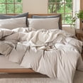 thumbnail image 1 of MooMee Duvet Cover Set Queen 100% Washed Cotton Linen Like Textured Breathable 3-Piece (Solid Light Tan, 90"x90"), 1 of 7