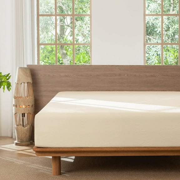 MooMee 100% Washed Cotton Fitted Sheet Queen Size Linen Like Textured Extra-Deep Pocket Breathable Soft (Cream White)