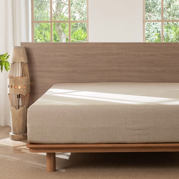 MooMee 100% Washed Cotton Queen Fitted Sheet Only Linen Like Textured Extra-Deep Pocket Breathable Soft 1-Piece(Taupe, 60"x80")