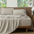 thumbnail image 1 of MooMee 100% Washed Cotton Sheet Set Queen Linen Like Textured Breathable Durable Soft Comfy 4pcs (Cream Grey), 1 of 6