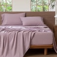 thumbnail image 1 of MooMee 100% Washed Cotton Sheet Set Queen Linen Like Textured Breathable Durable Soft Comfy 4pcs (Light Purple), 1 of 6