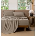 thumbnail image 1 of MooMee 100% Washed Cotton Sheet Set Queen Linen Like Textured Breathable Durable Soft Comfy 4pcs (Mocha Brown), 1 of 6