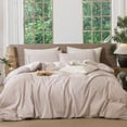 thumbnail image 1 of MooMee Striped Duvet Cover Set Cal-King 100% Washed Cotton Linen Like Textured Breathable 3-Piece (Orange& White Classic Stripes), 1 of 8