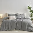 thumbnail image 1 of MooMee Striped Duvet Cover Set Oversized King 100% Washed Cotton Linen Like Textured Breathable 3-Piece (Dark Grey& White Wide Stripes, 120"x98"), 1 of 6