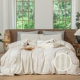 thumbnail image 1 of MooMee Striped Duvet Cover Set Queen 100% Washed Cotton Linen Like Textured Breathable 3-Piece (Almond Milk Grey& White Pinstripes), 1 of 7
