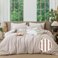 thumbnail image 1 of MooMee Striped Duvet Cover Set Queen 100% Washed Cotton Linen Like Textured Breathable 3-Piece (Orange& White Pinstripes), 1 of 8
