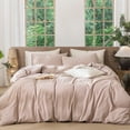 thumbnail image 1 of MooMee Striped Duvet Cover Set Queen 100% Washed Cotton Linen Like Textured Breathable 3-Piece (Orange& White Wide Stripes), 1 of 8