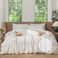 thumbnail image 1 of MooMee Striped Duvet Cover Set Queen 100% Washed Cotton Linen Like Textured Breathable 3-Piece (White& Almond Milk Grey Wide Stripes), 1 of 7