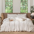 thumbnail image 1 of MooMee Striped Duvet Cover Set Twin 100% Washed Cotton 100% Washed Cotton Linen Like Textured Breathable 2-Piece (White& Almond Milk Grey Wide Stripes, 68"x90"), 1 of 6