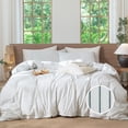 thumbnail image 1 of MooMee Striped Duvet Cover Set Twin 100% Washed Cotton Linen Like Textured Breathable 2-Piece (White& Heathered Green Wide Stripes, 68"x90"), 1 of 6