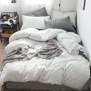 MooMee Bedding Duvet Cover Set 100% Washed Cotton Linen Like Bedding Textured Breathable Durable Soft Comfy (Grey Vertical Stripe on White, King)