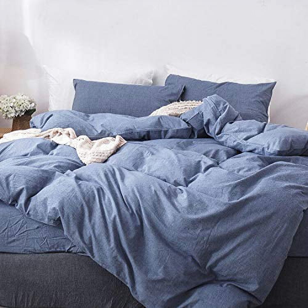 MooMee Bedding Duvet Cover Set 100 Washed Cotton Linen Like Textured Breathable Durable Soft