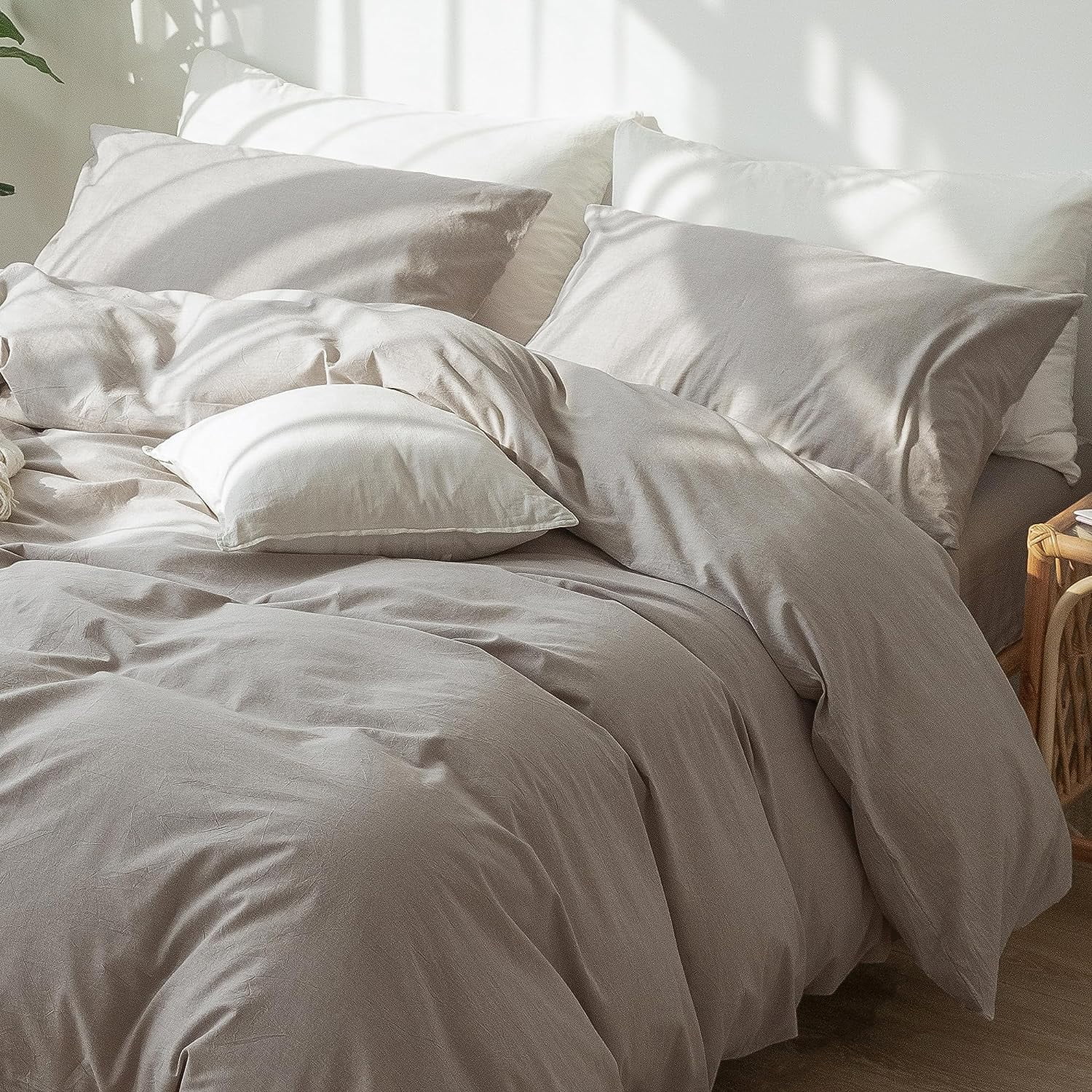 MooMee Bedding Duvet Cover Set 100 Washed Cotton Linen Like Textured