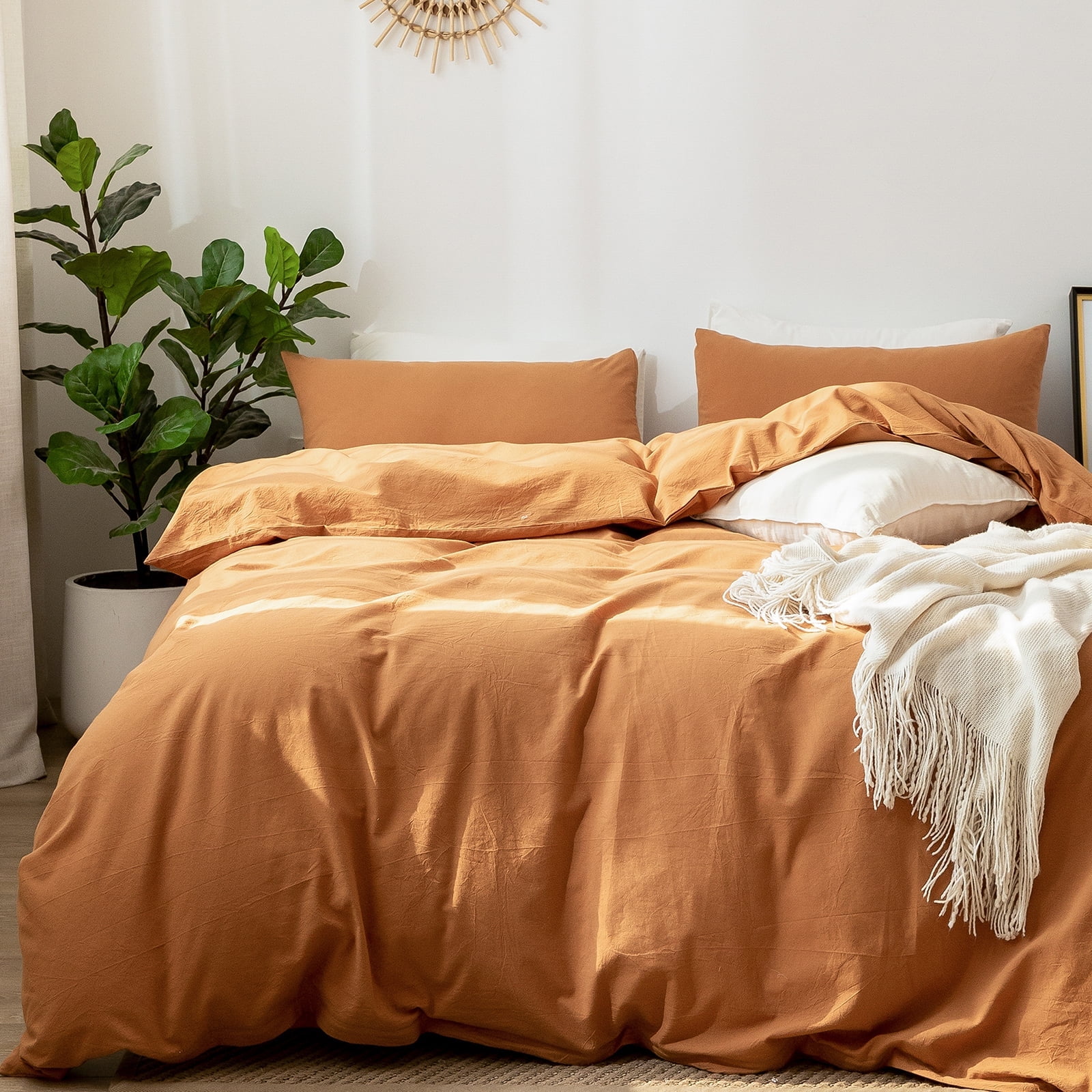 MooMee Duvet Cover Set 100 Washed Cotton Linen Like Textured