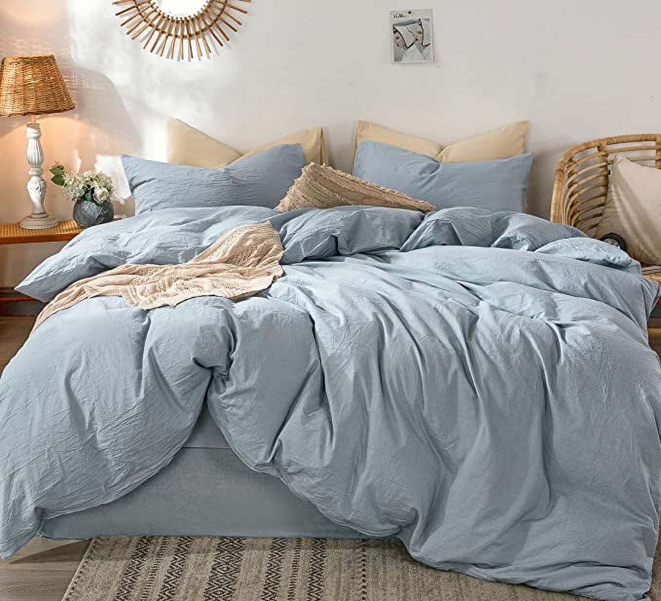 MooMee Bedding Duvet Cover Set 100 Washed Cotton Linen Like Textured