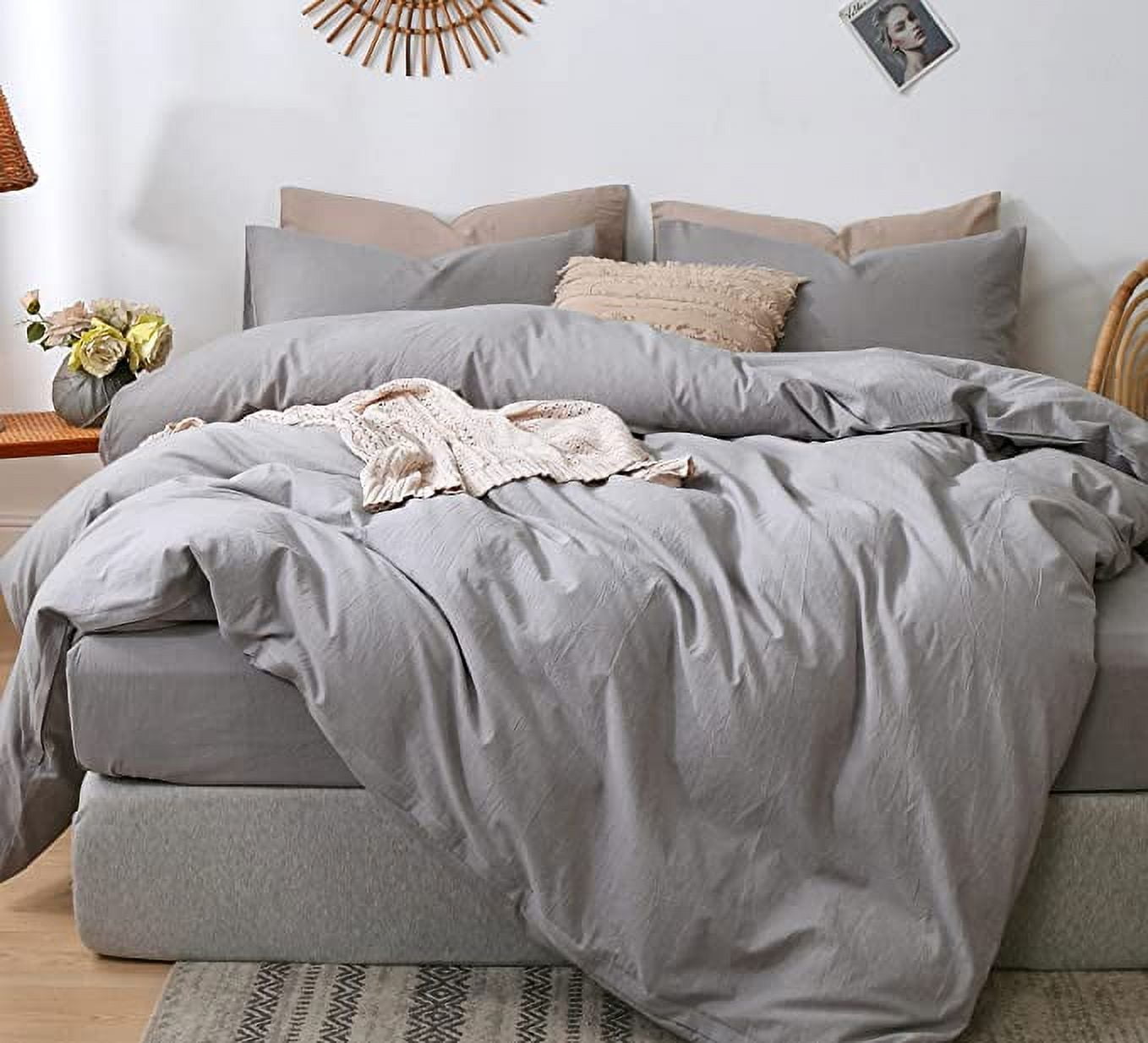 MooMee Bedding Duvet Cover Set 100 Washed Cotton Linen Like Textured