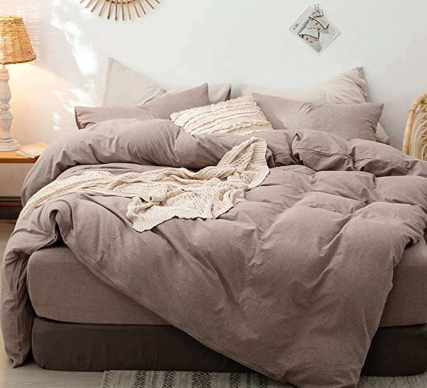 MooMee 100% Washed Cotton Fitted Sheet – Deep Pocket, Linen-Like Texture, Queen Size - View #5