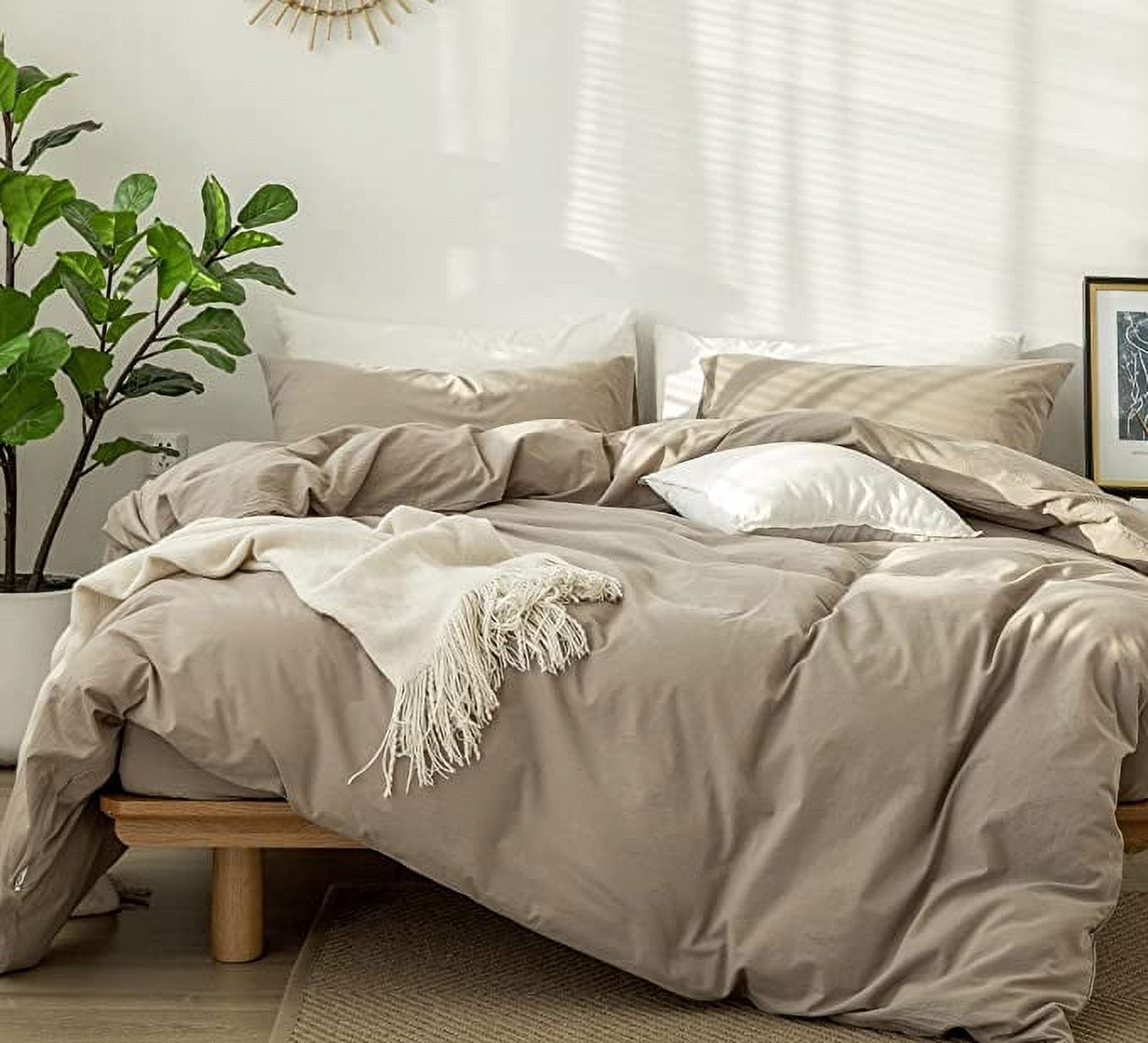 MooMee Bedding Duvet Cover Set 100 Washed Cotton Linen Like Textured Breathable Durable Soft