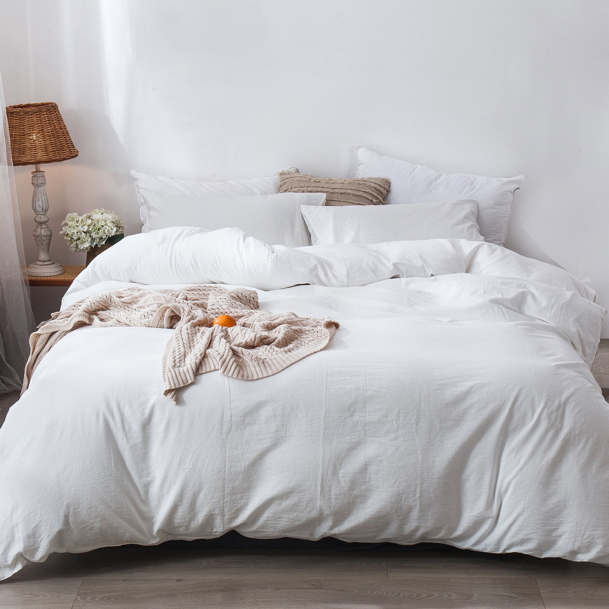 Oversized King Off-White Washed Cotton Duvet Cover Set
