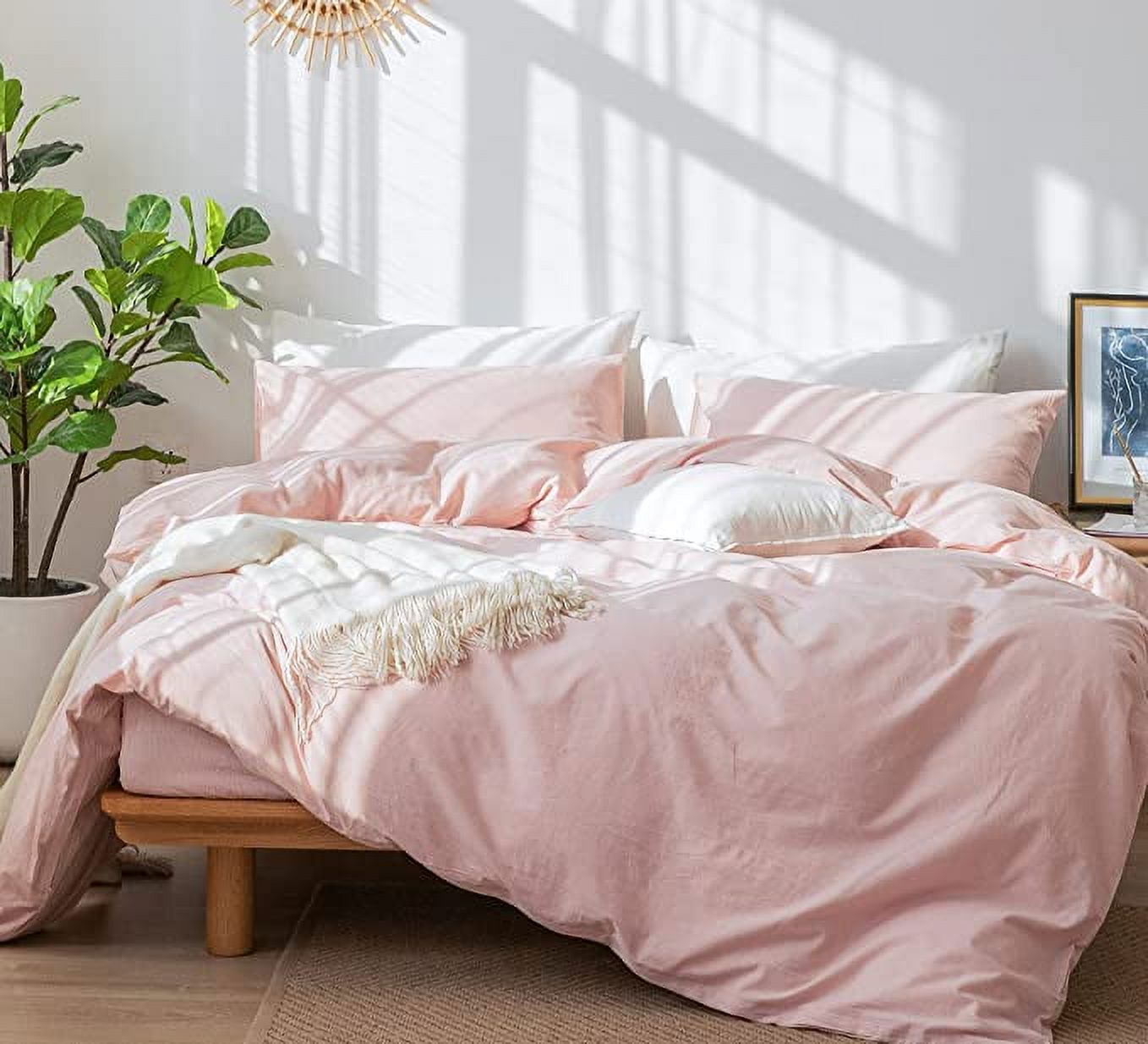 MooMee Bedding Duvet Cover Set 100 Washed Cotton Linen Like Textured