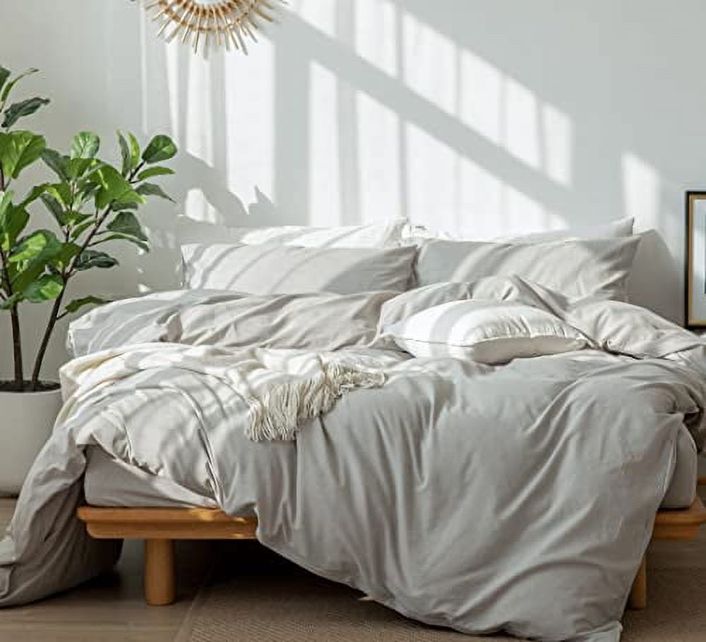 MooMee Bedding Duvet Cover Set 100 Washed Cotton Linen Like Textured Breathable Durable Soft