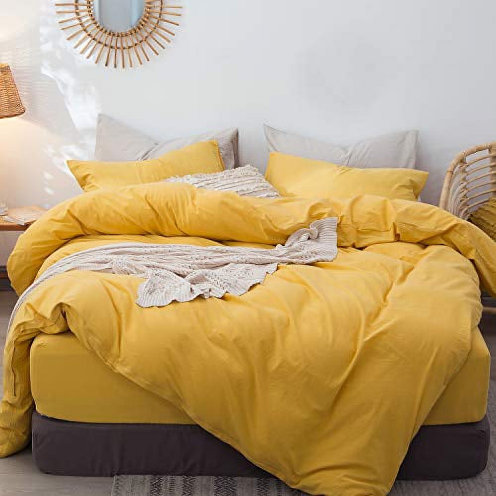 MooMee Bedding Duvet Cover Set 100 Washed Cotton Linen Like Textured Breathable Durable Soft