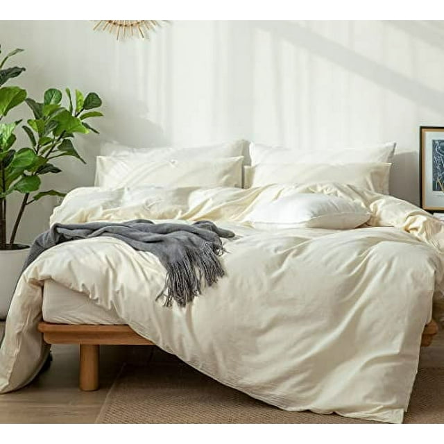 MooMee Bedding Duvet Cover Set 100 Washed Cotton Linen Like Textured