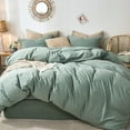thumbnail image 1 of MooMee Duvet Cover Set 100% Washed Cotton Linen Like Textured Breathable 3 Piece (Green, King), 1 of 6