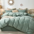 thumbnail image 1 of MooMee Duvet Cover Set 100% Washed Cotton Linen Like Textured Breathable 3 Piece (Green, Oversized King), 1 of 6