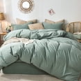 thumbnail image 1 of MooMee Duvet Cover Set 100% Washed Cotton Linen Like Textured Breathable 3 Piece (Green, Queen), 1 of 6