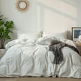 thumbnail image 1 of MooMee Striped Duvet Cover Set Full 100% Washed Cotton Linen Like Textured Breathable 3-Piece (White& Dark Grey Wide Stripes), 1 of 6