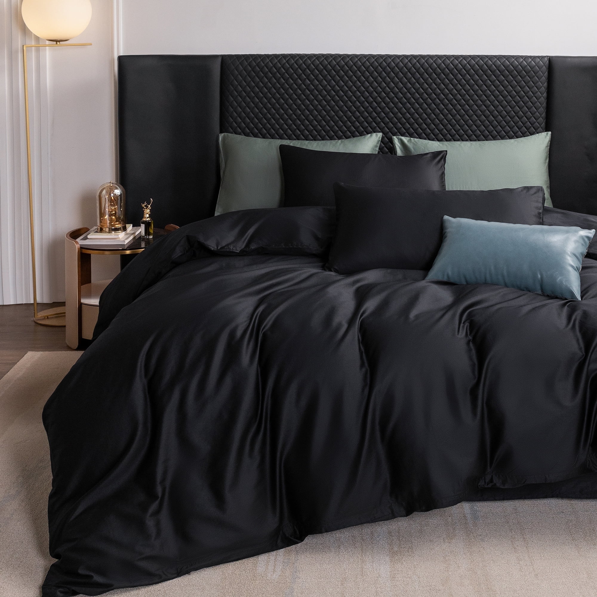 MooMee Duvet Cover Set King 600-TC 100% Extra Long-Staple Cotton Sateen Silky Smooth Luxury (Black)