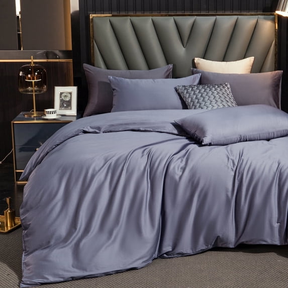MooMee Duvet Cover Set King 600-TC 100% Extra Long-Staple Cotton Sateen Silky Smooth Luxury (Blueish Grey)
