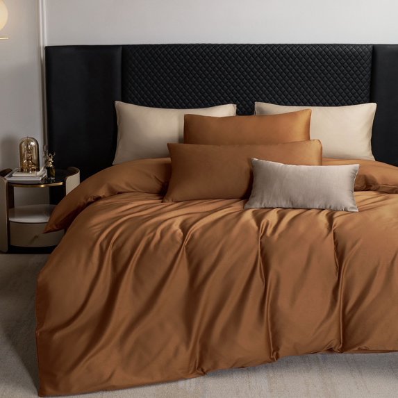 MooMee Duvet Cover Set King 600-TC 100% Extra Long-Staple Cotton Sateen Silky Smooth Luxury (Dark Orange)