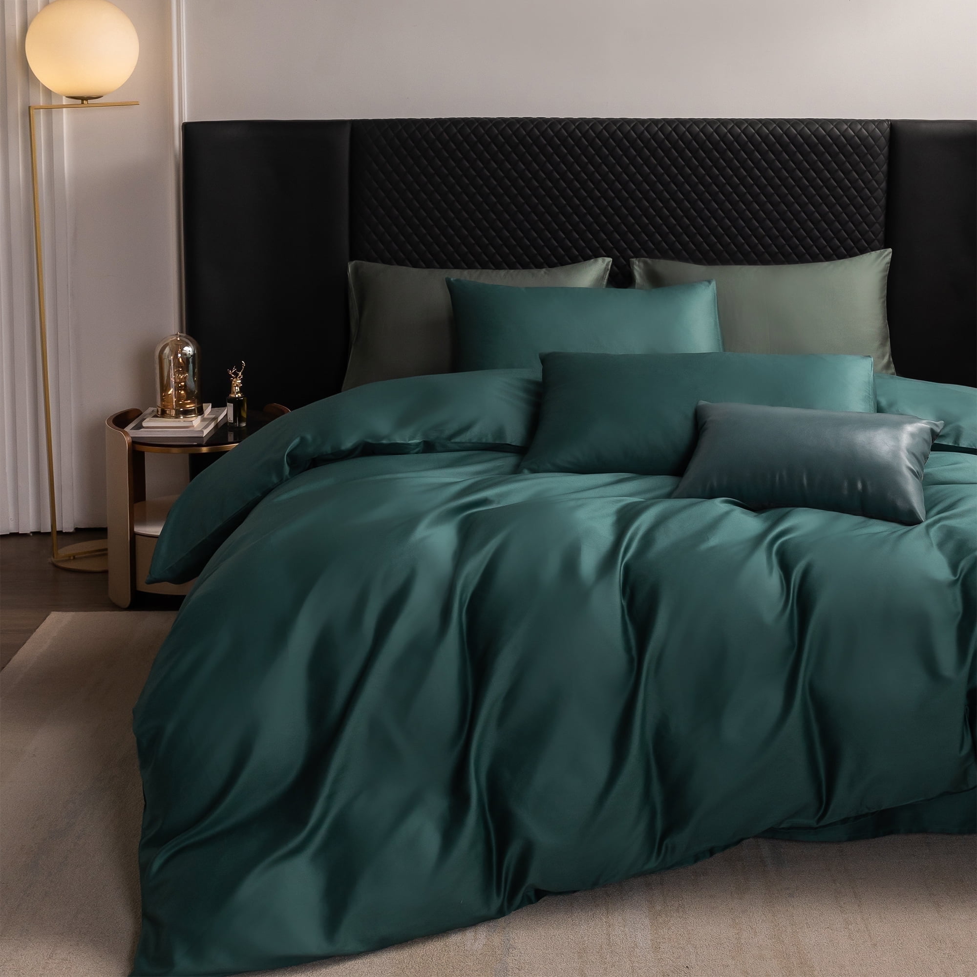MooMee Duvet Cover Set Queen 600-TC 100% Extra Long-Staple Cotton Sateen Silky Smooth Luxury (Forest Green)