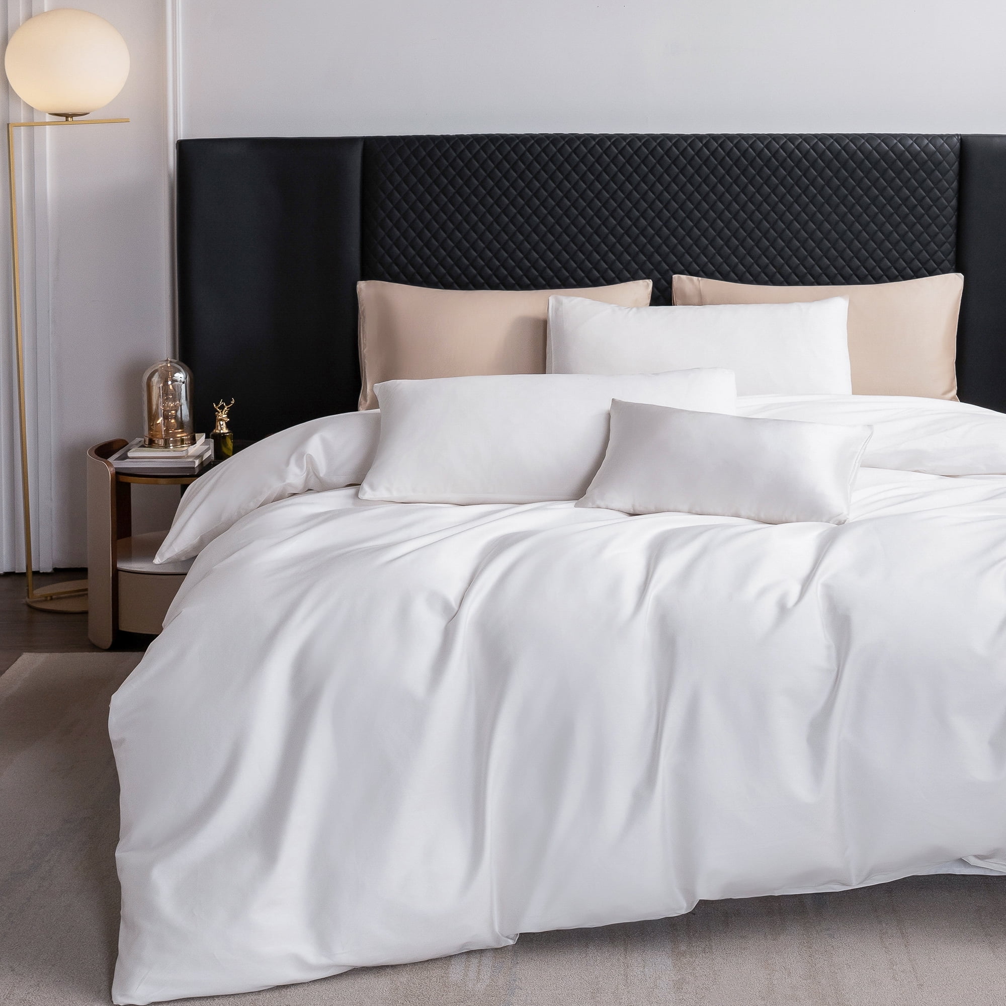 MooMee Duvet Cover Set King 600-TC 100% Long-Staple Cotton Sateen Silky Smooth Luxury (Bright White, 104" x 90")