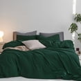 thumbnail image 1 of MooMee Duvet Cover Set Full 100% Washed Cotton Twill Ultra-Soft Breathable Linen Like 3-Piece (Forest Green, 80"x90"), 1 of 7