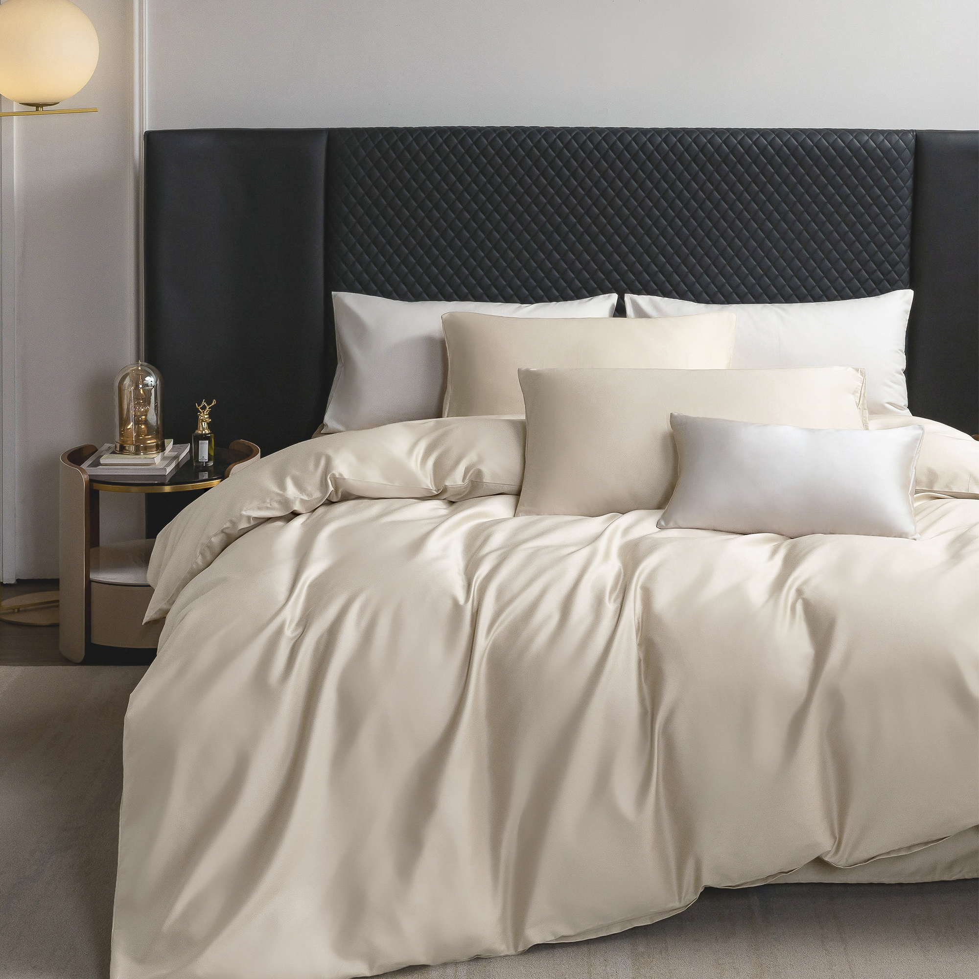 MooMee Duvet Cover Set Queen 600-TC 100% Extra Long-Staple Cotton Sateen Silky Smooth Luxury (Beige)