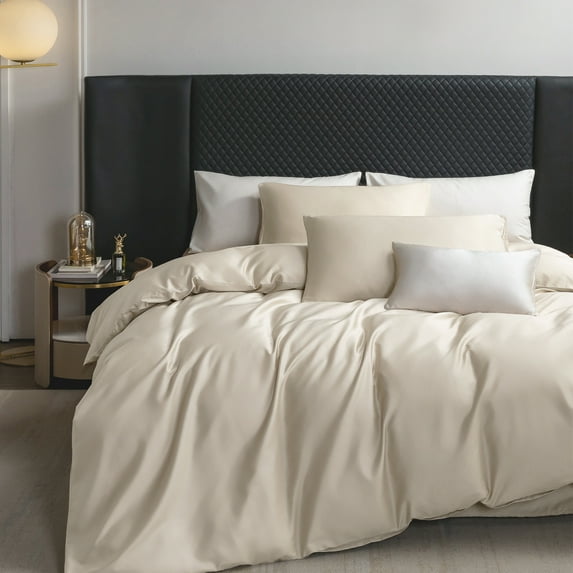 MooMee Duvet Cover Set Queen 600-TC 100% Extra Long-Staple Cotton Sateen Silky Smooth Luxury (Beige)
