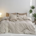 thumbnail image 1 of MooMee Duvet Cover Set Queen 100% Washed Cotton Twill Ultra-Soft Breathable Linen Like 3-Piece (Cream Grey, 90"x90"), 1 of 7
