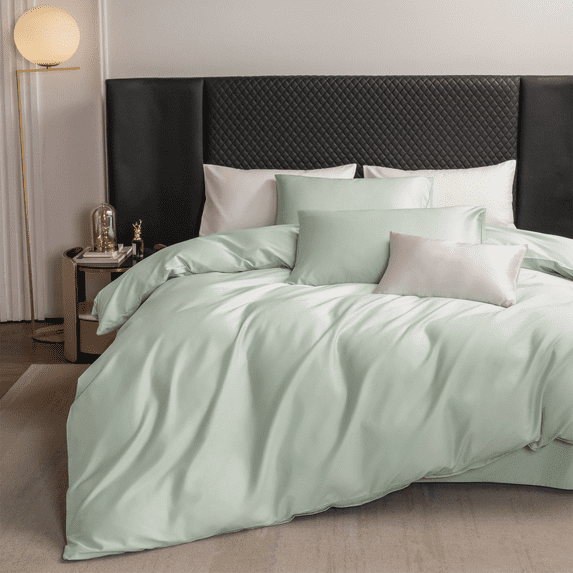 MooMee Duvet Cover Set Queen 600-TC 100% Long-Staple Cotton Sateen Silky Smooth Luxury (Sage Green, 90"x90")