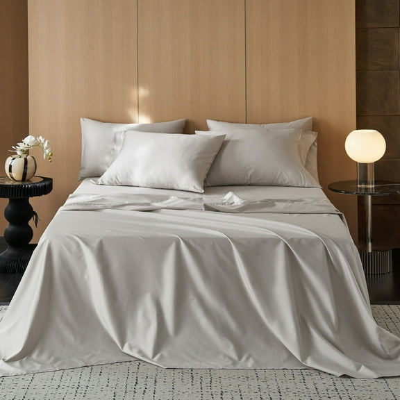 MooMee Sheet Set Queen 600TC 100% Long-Staple Cotton Silky Sateen Smooth Luxury 4pcs(Sliver Grey)
