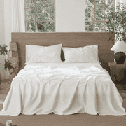 MooMee Flat Sheet Only 100% Washed Cotton Linen Like Textured Breathable Lightweight Off White, King 108" x 102"