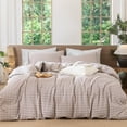 thumbnail image 1 of MooMee Gingham Duvet Cover Set King 100% Washed Cotton Linen Like Textured Breathable Lightweight 3-Piece (Brown, 104"x90"), 1 of 8